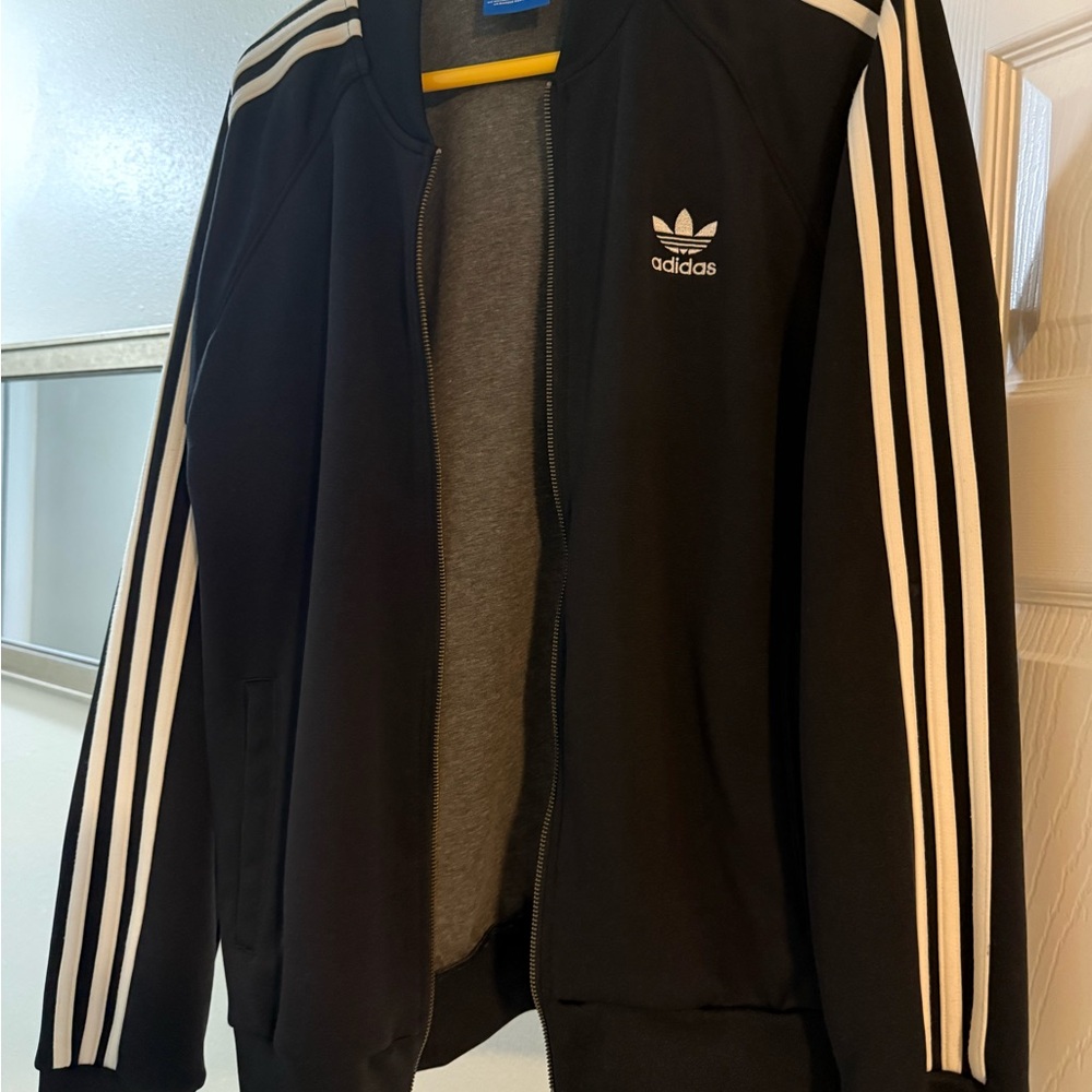 Adidas Black Jacket with White Stripes